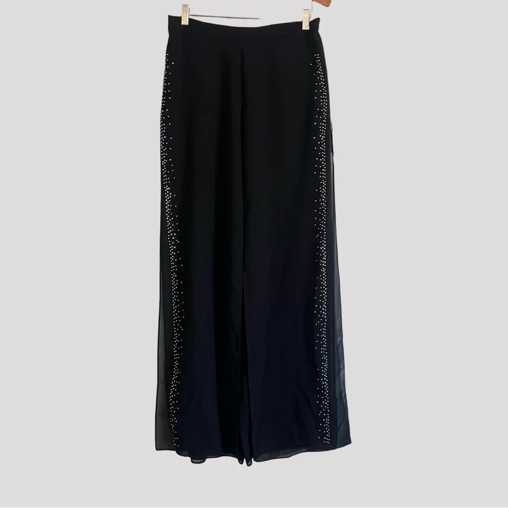 Vintage Betsy & Adam 2 Piece Set Semi-Sheer Wide Leg Flare Rhinestone Details - Picture 5 of 15